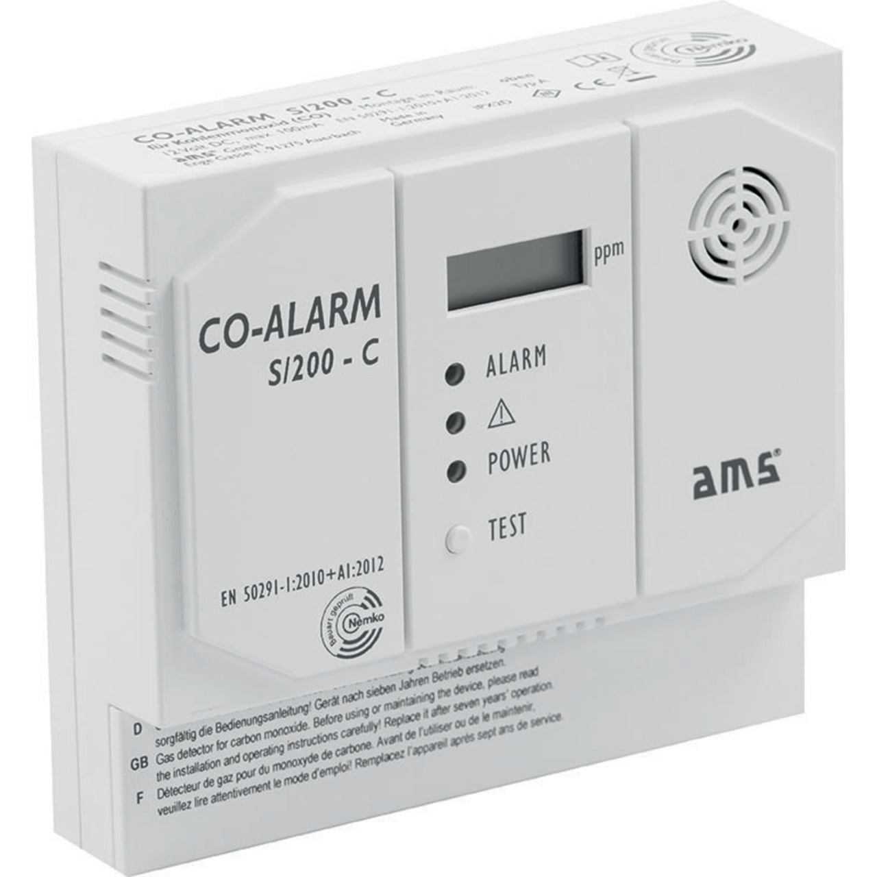 AMS Kohlenmonoxid-Warnmelder S-200-C mit Schaltkontakt