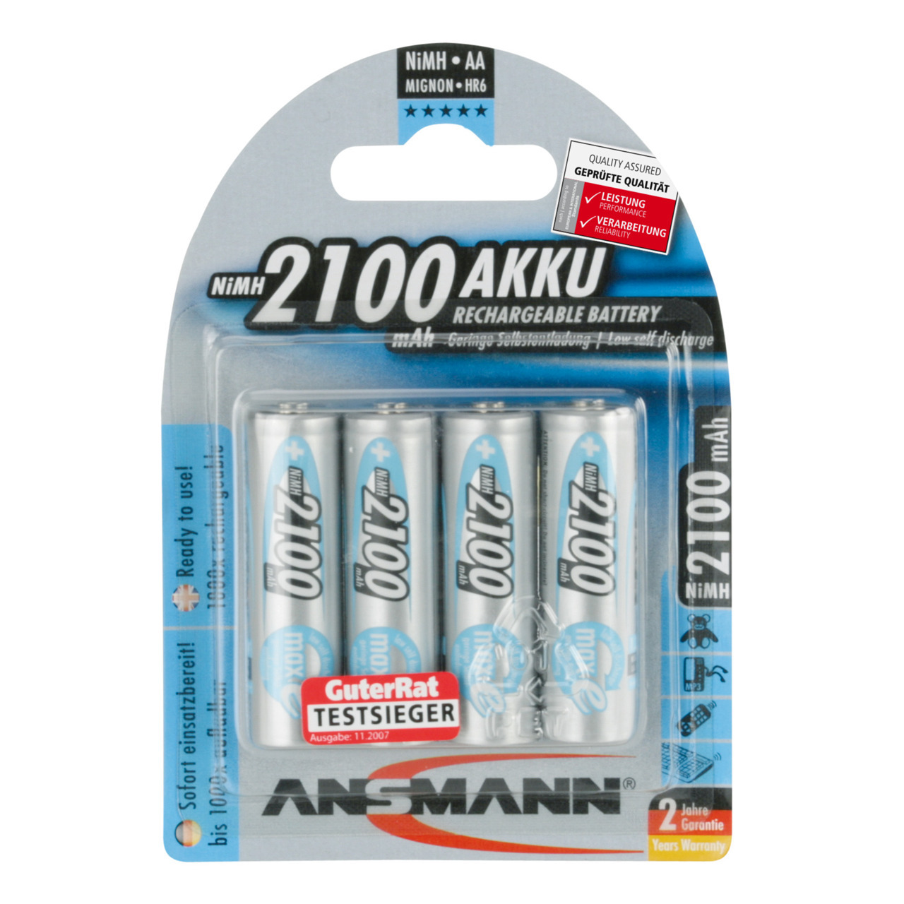 Ansmann NiMH Akku maxE- ready2use Mignon AA 2100mAh- R6 4er Pack