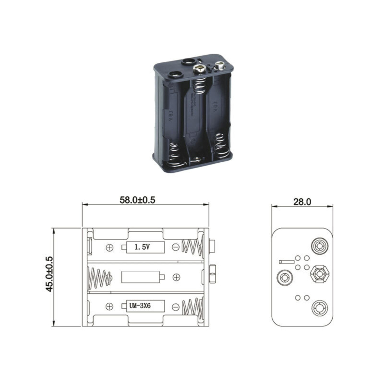 Batteriehalter für 6 x Mignon Batterie mit Druckknopf-Anschluss