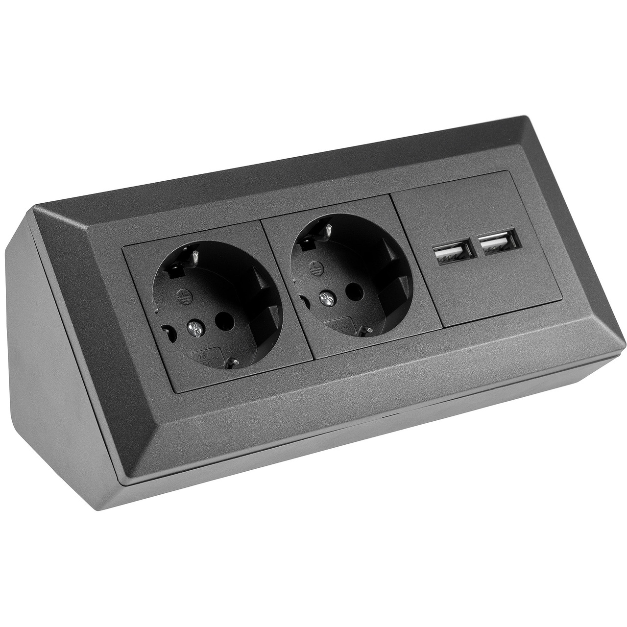 Chilitec 2-fach Steckdosenblock +2x USB 3-1A- max- 3600 W- Aufbaumontage- anthrazit unter Haustechnik