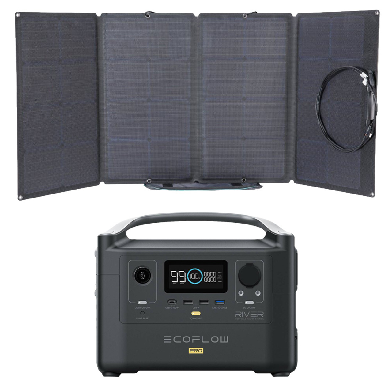 EcoFlow Bundle aus EcoFlow River Pro (720 Wh) und 160 W Solarmodul unter Stromversorgung