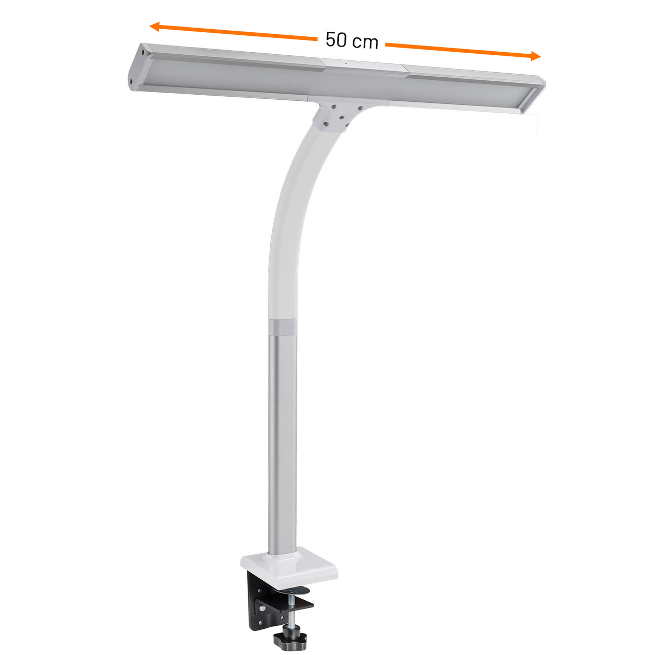 FeinTech 10-W-LED-Schreibtischleuchte - LED-Klemmleuchte LTL00310- Tischmontage- 50 cm- weiss-silber unter Beleuchtung