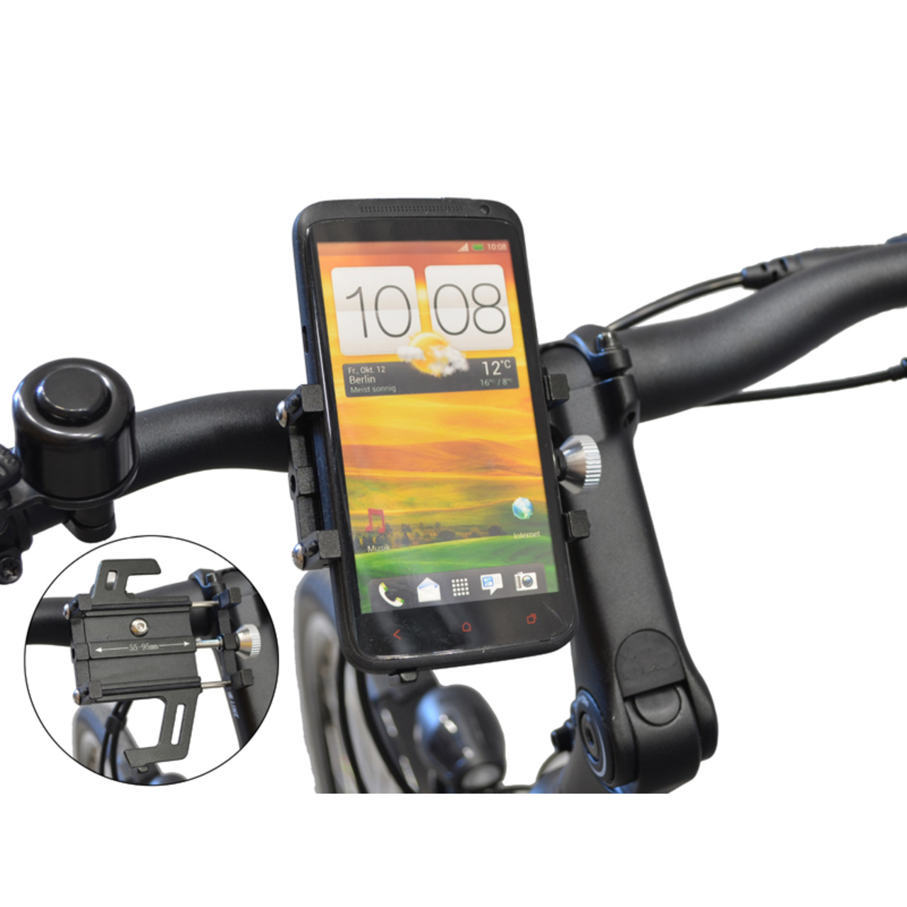 Filmer Fahrrad-Smartphonehalterung 49800- 55 - 95 mm Smartphone-Breite- mit Stossdämpfung- Aluminium