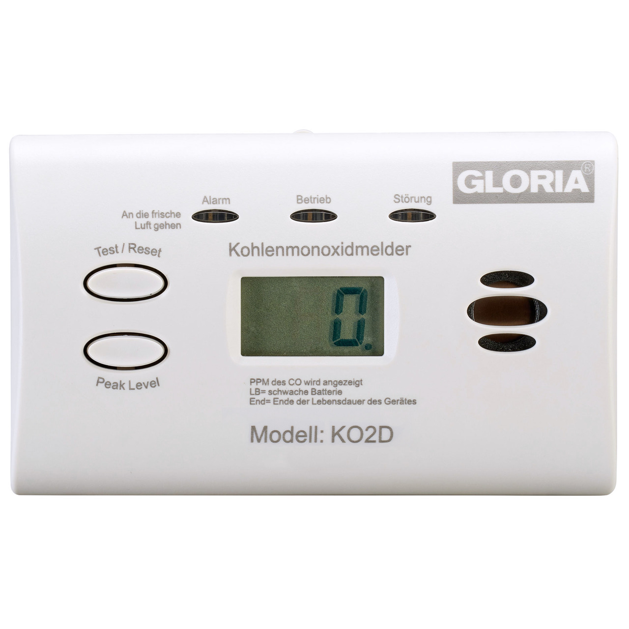 GLORIA Kohlenmonoxid-Warnmelder - CO-Melder KO2D- mit Display- Batteriebetrieb