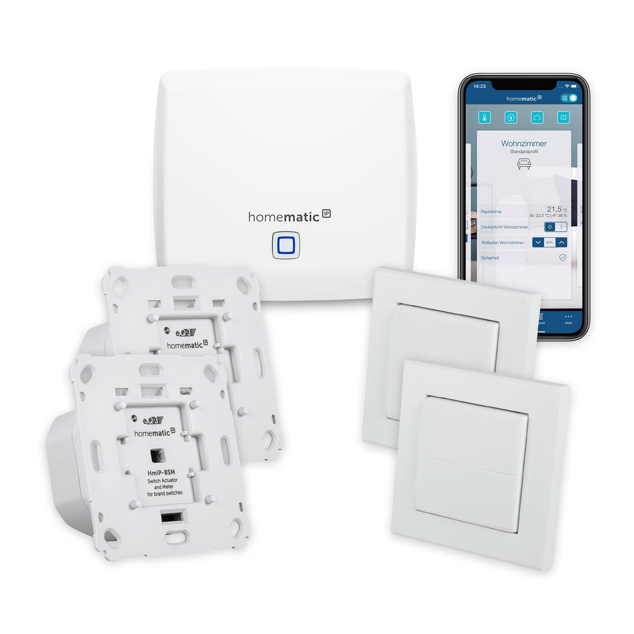 Homematic IP Smart Home Set Beleuchtung mit Access Point- 2x Schalt-Mess-Aktor- 2x Tasterwippe unter Hausautomation