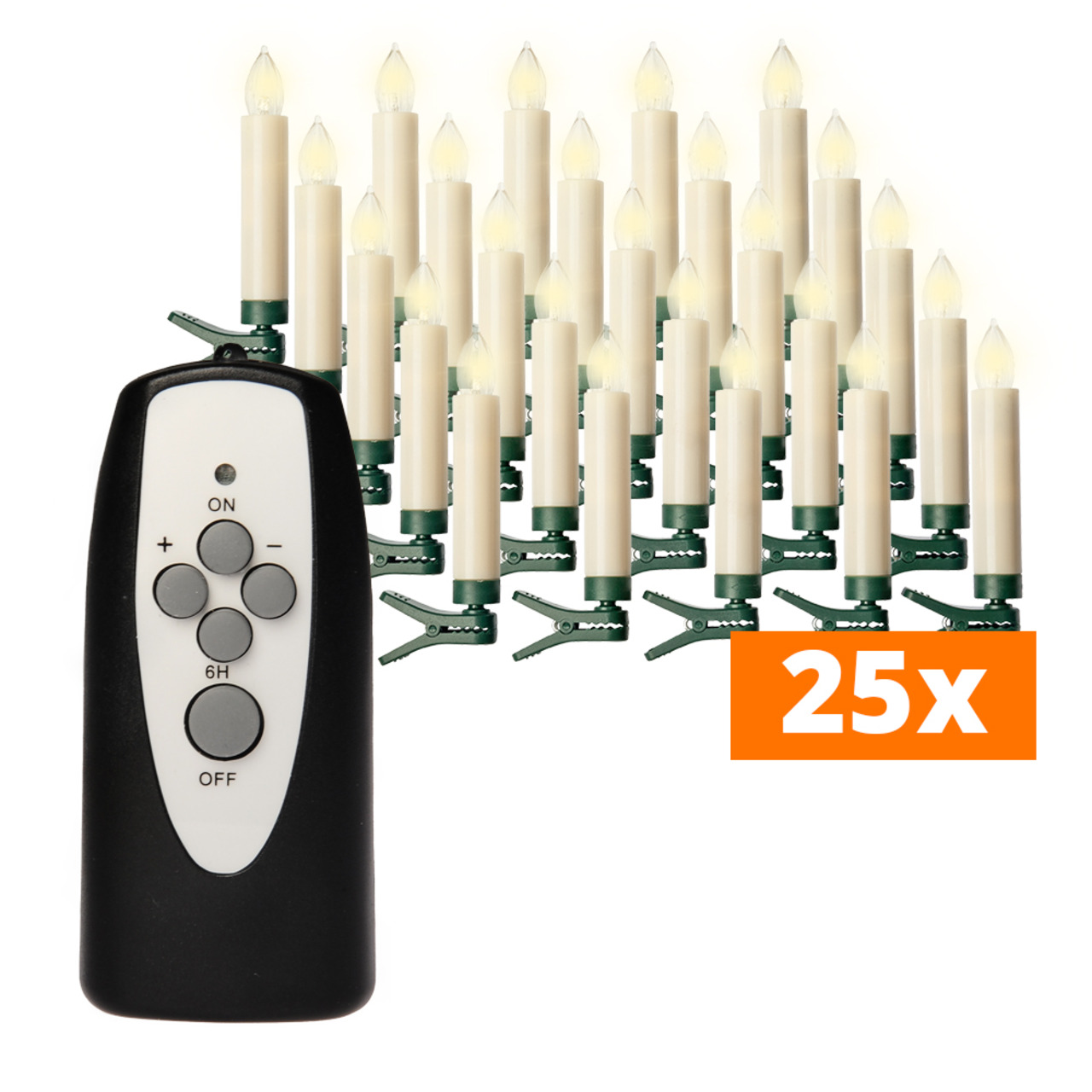 Innocom 25er-Set Kabellose Mini-LED-Baumkerzen- inkl- Batterien und IR-Fernbedienung- dimmbar