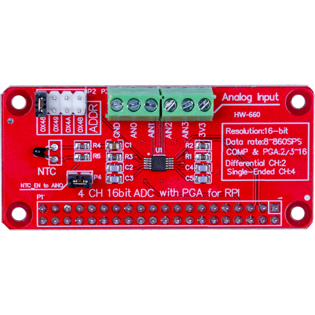 Joy-IT 4-Kanal-Analog-Digital-Konverter RB-ADC01 für Raspberry Pi unter Bausätze