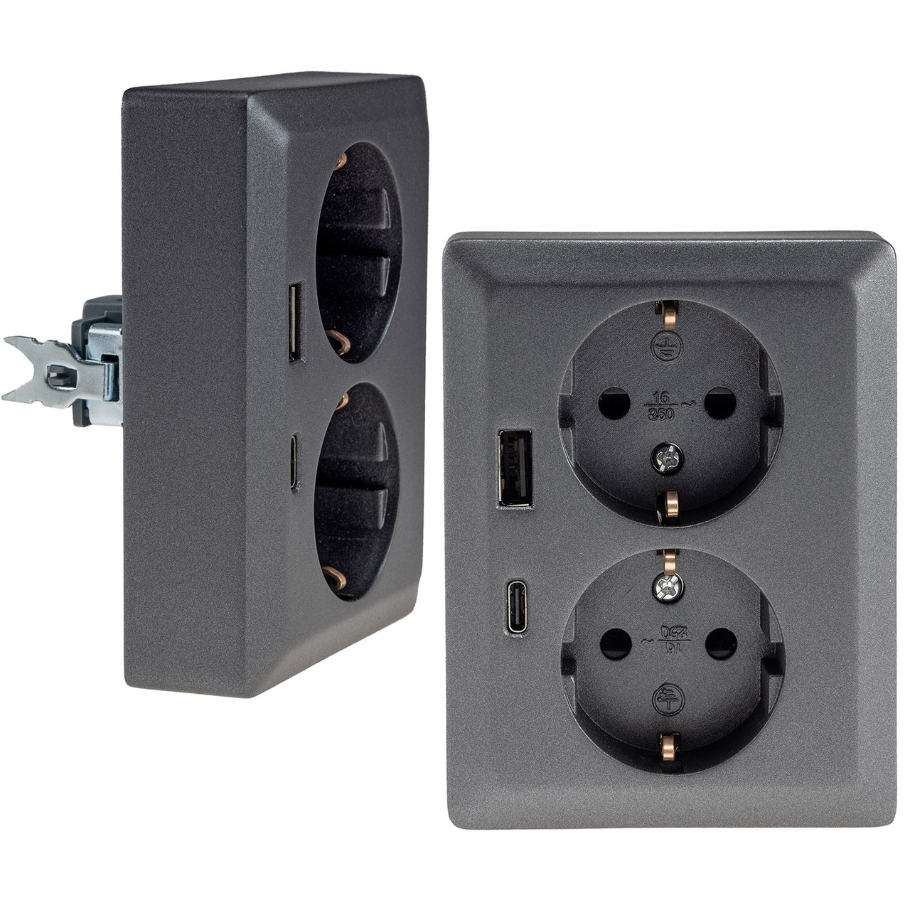 MILOS Unterputz-Schutzkontakt-Steckdose 2-fach 250V- 16A- 1x UP- USB A+C-PD- anthrazit unter Haustechnik