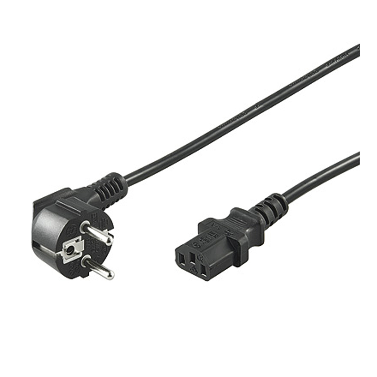 Netzkabel- abgewinkelter Schutzkontakt auf Kaltgertestecker IEC 320 C13-  5 m- schwarz