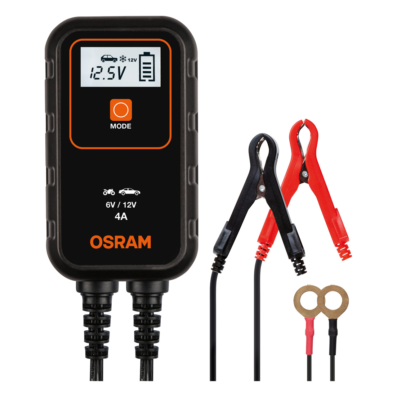 OSRAM Kfz-Batterieladeger鋞 BATTERYcharge 904- 6-12 V- 4 A- f黵 Motorr鋎er-kleinere Autos