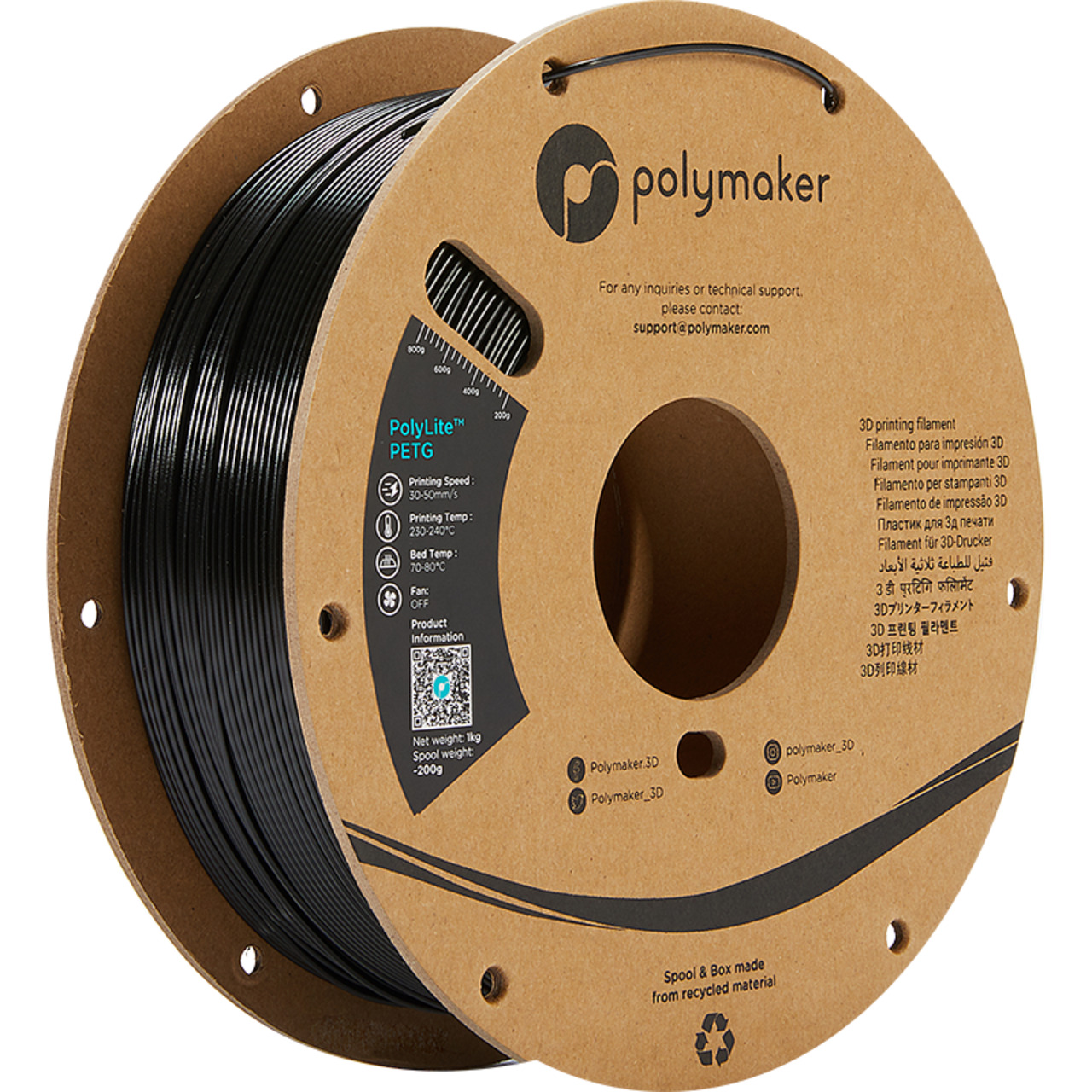 Polymaker PETG-Filament PolyLite- 1-75 mm- schwarz 1 kg