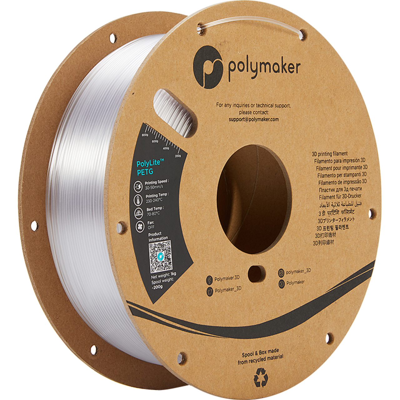 Polymaker PETG-Filament PolyLite- durchsichtig 1-75 mm- 1kg unter PC-Hardware