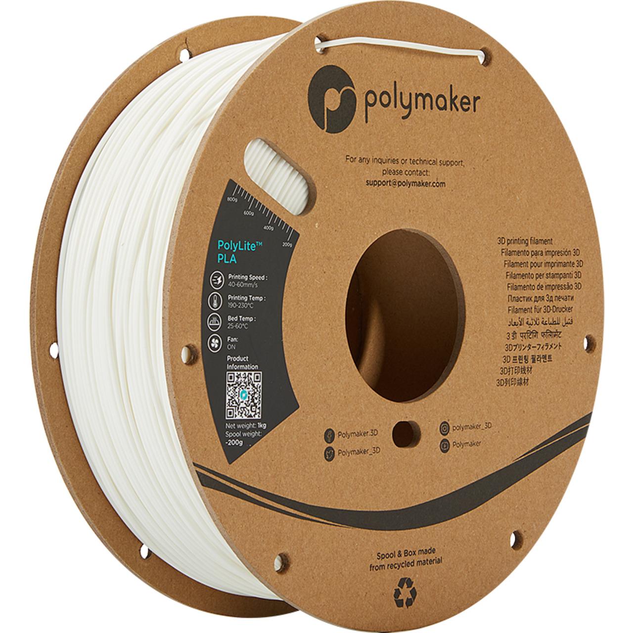 Polymaker PLA-Filament PolyLite- weiss- 1-75 mm- 1 kg
