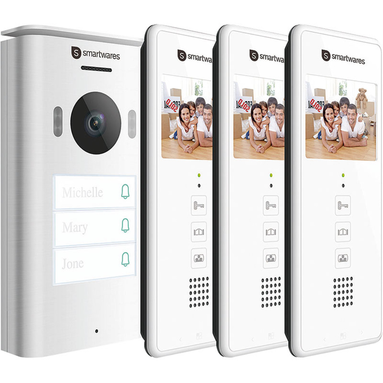 Smartwares 2-Draht-Video-Türsprechanlage für 3-Familienhaus mit 8-89-cm-Bildschirm