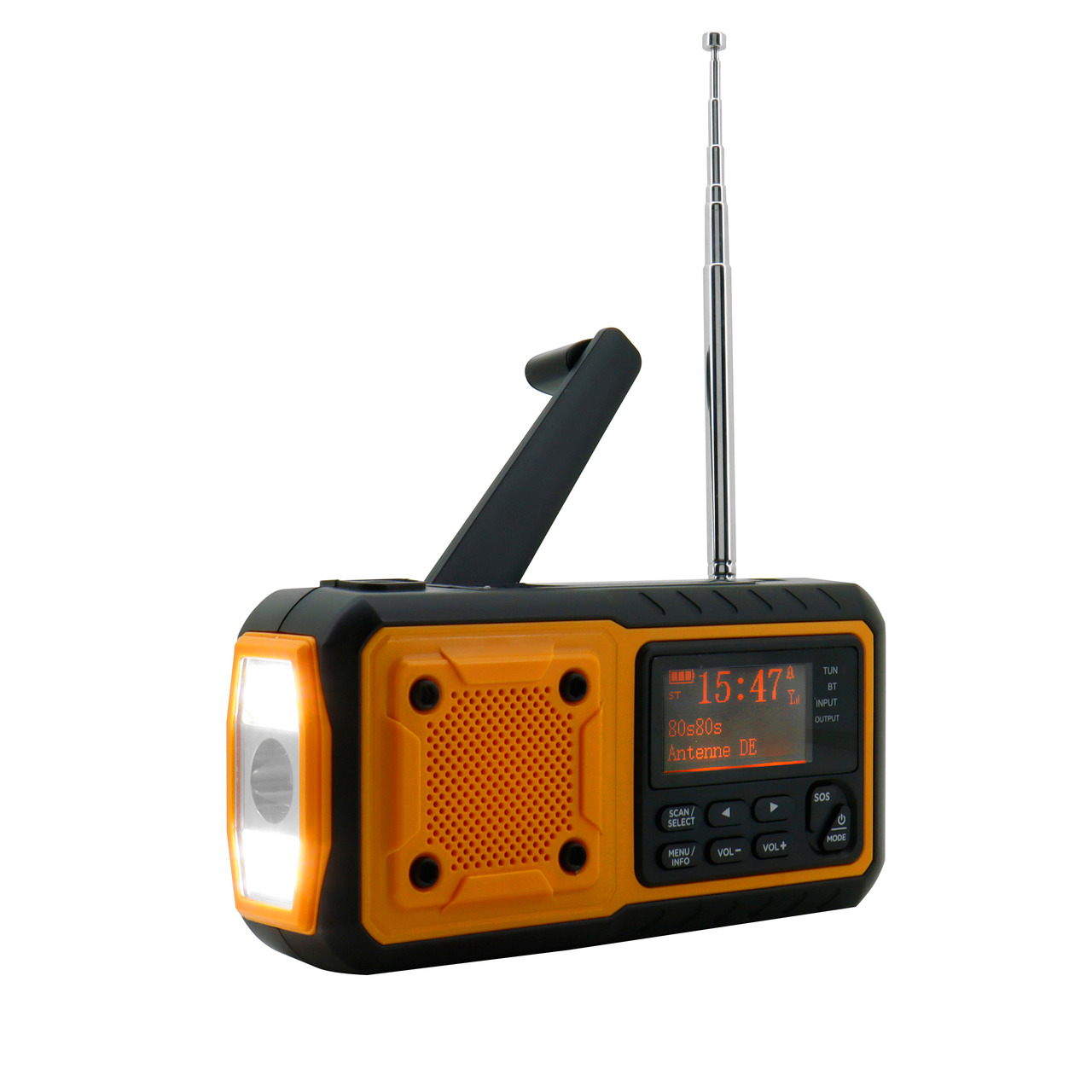 Soundmaster Kurbelradio DAB112OR- Solar-Panel- Akku-Batteriebetrieb- LED-Licht- Bluetooth