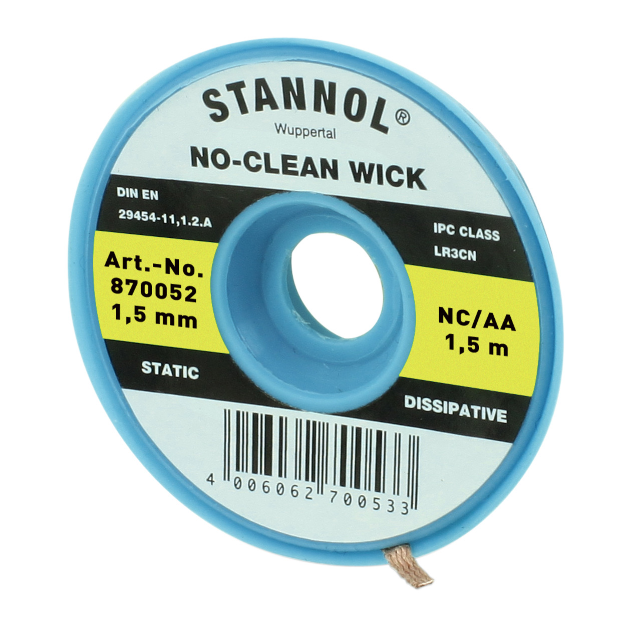 Stannol No-Clean Entlötlitze- ESD-verpackt- 1-5 m lang- 1-5 mm breit