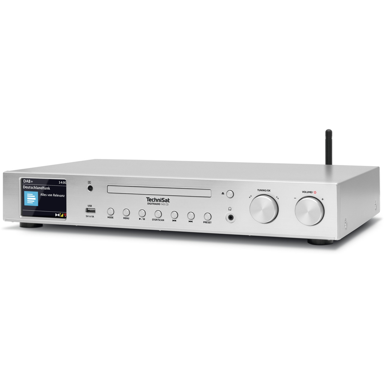 TechniSat Radio-Hi-Fi-Tuner DigitRadio 143 CD (V3)- DAB+-UKW-Internetradio- Bluetooth- CD- silber