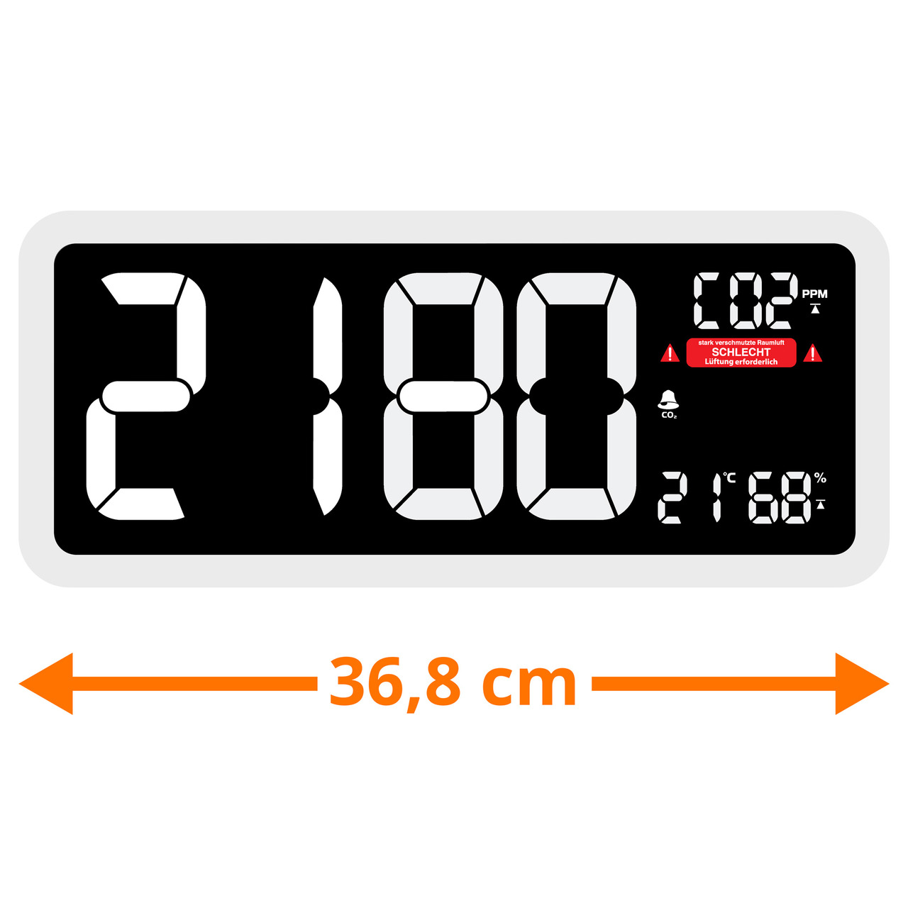 technoline CO2-Messgerät im XXL-Wanduhr-Design WL1040- Kohlendioxid- mit grafischer Ampel-Anzeige