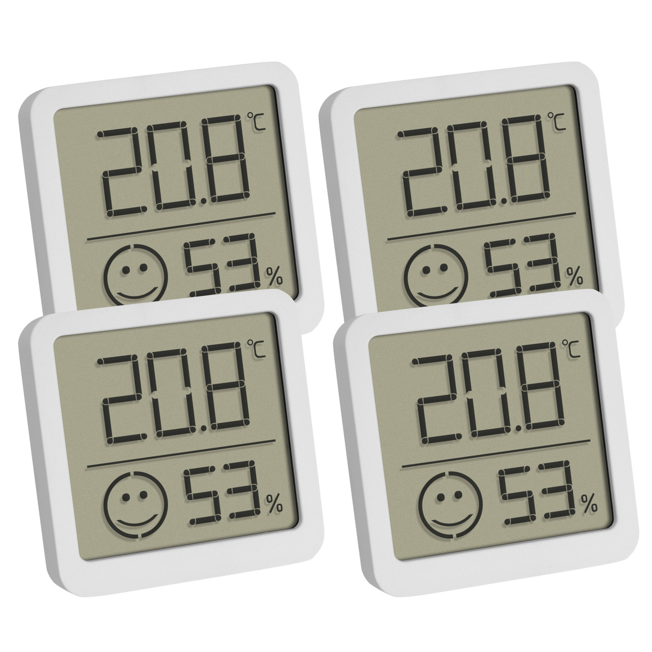 TFA 4er-Set Thermo-Hygrometer mit Smiley-Klimakomfortanzeige- Raumtemperatur- Luftfeuchte- weiss unter Klima - Wetter - Umwelt