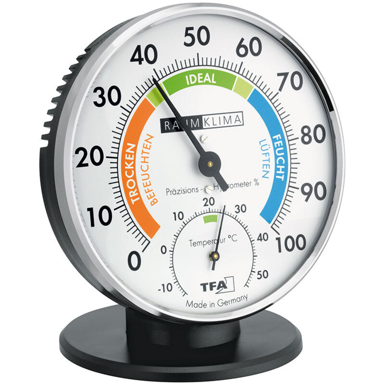 TFA Analoges Thermo-Hygrometer- mit farbigen Komfortzonen- mit Standfuss