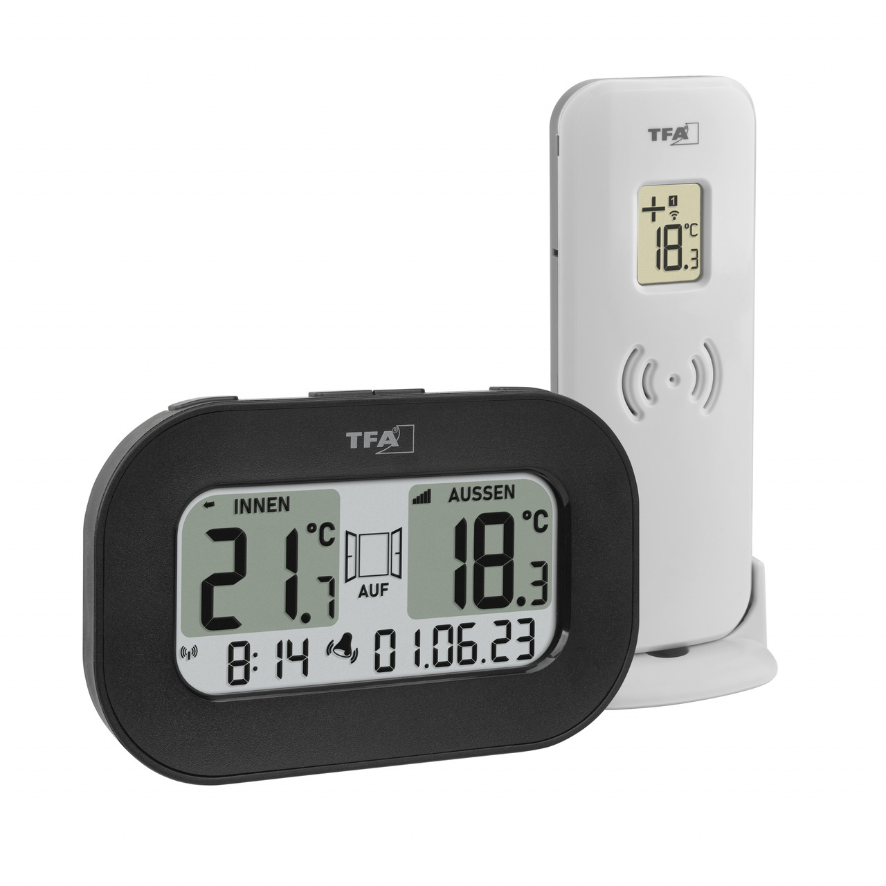 TFA Funk-Thermometer COOL-HOME- mit Uhrzeit und Datumsanzeige- Innen-Aussentemperatur